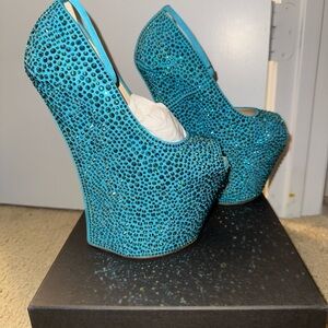 Giuseppe Zanotti GZ MAD Turquoise Crystal Platform Wedge Pumps - Women